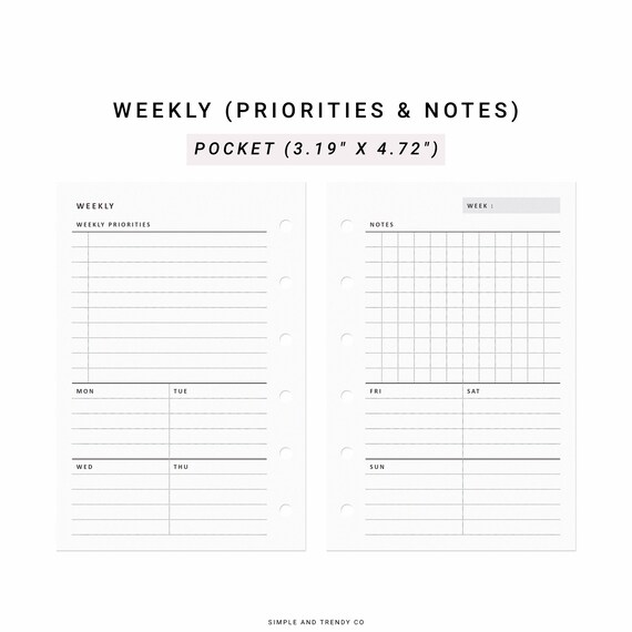 Weekly Planner Pocket Size Weekly Agenda WO2P Printable - Etsy