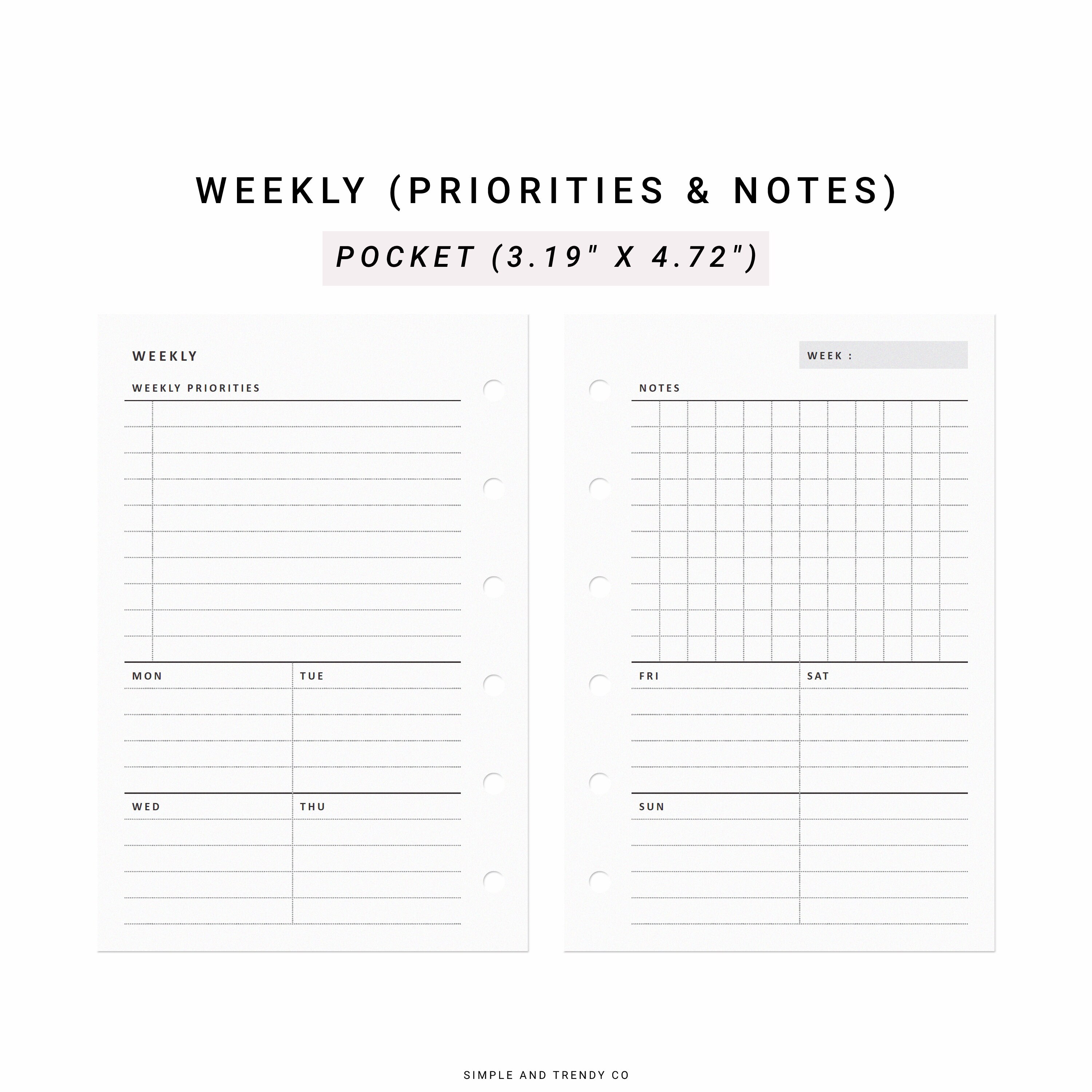 Weekly Planner Pocket Size Weekly Agenda WO2P Printable - Etsy