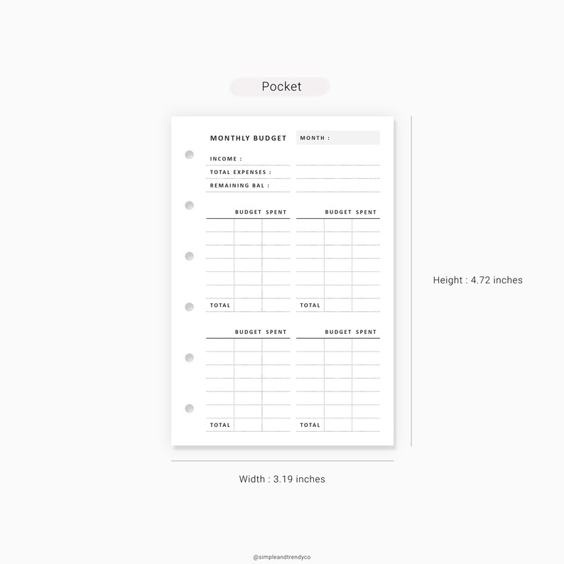 Budget Planner Printable Pocket Size Monthly Budget Template Etsy