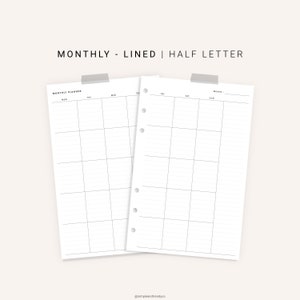 Monthly Planner Printable Minimalist Planner Half size Half | Etsy