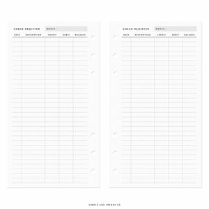 Checking Register Personal Planner Inserts, Checkbook Register ...