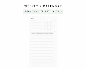 Weekly Planner Calendar Personal Planner Inserts, Printable Week on 1 Page, Weekly Planner Page, Minimalist Week Planner Inserts