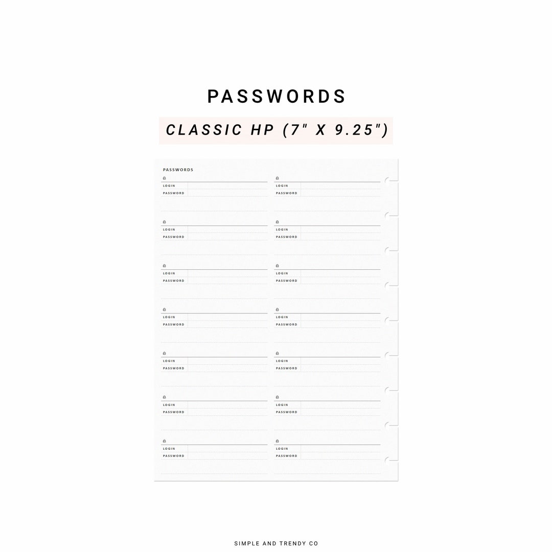 Printable Password Log Happy Planner Classic, Password Keeper Password ...