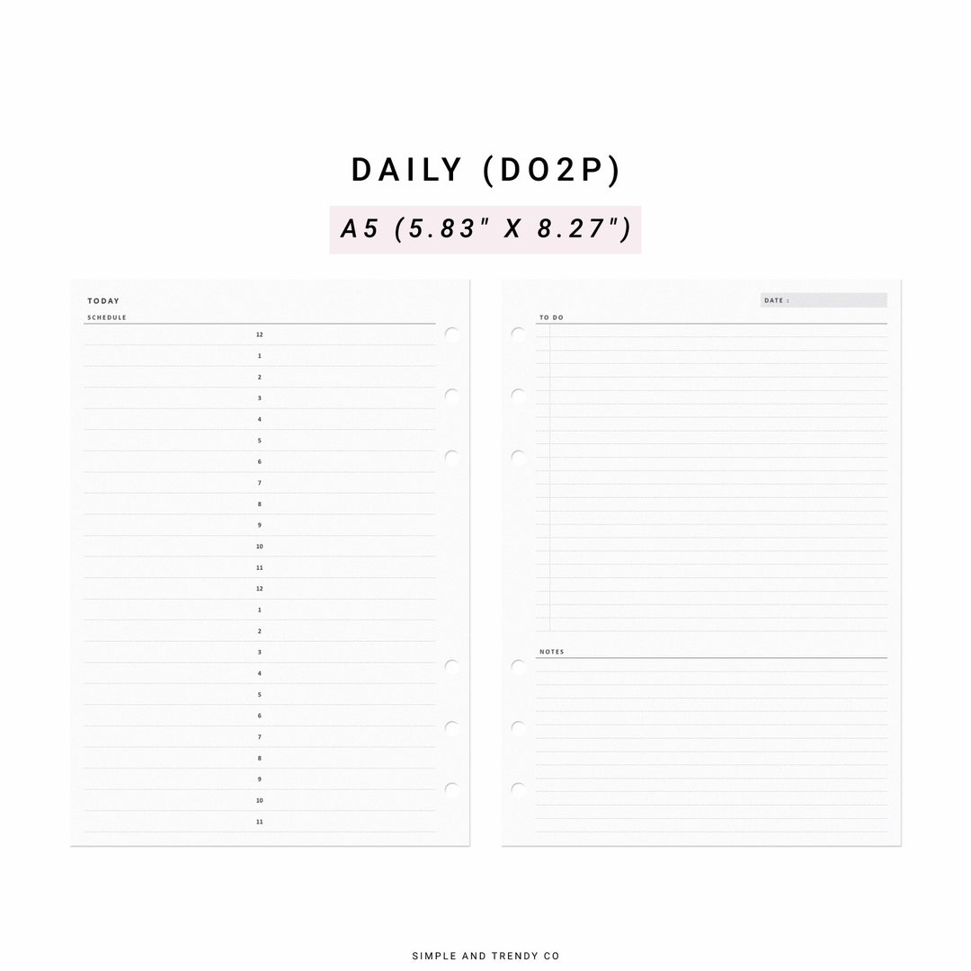 Daily Planner Printable A5 Planner Inserts, Daily Schedule, Daily on 2 ...