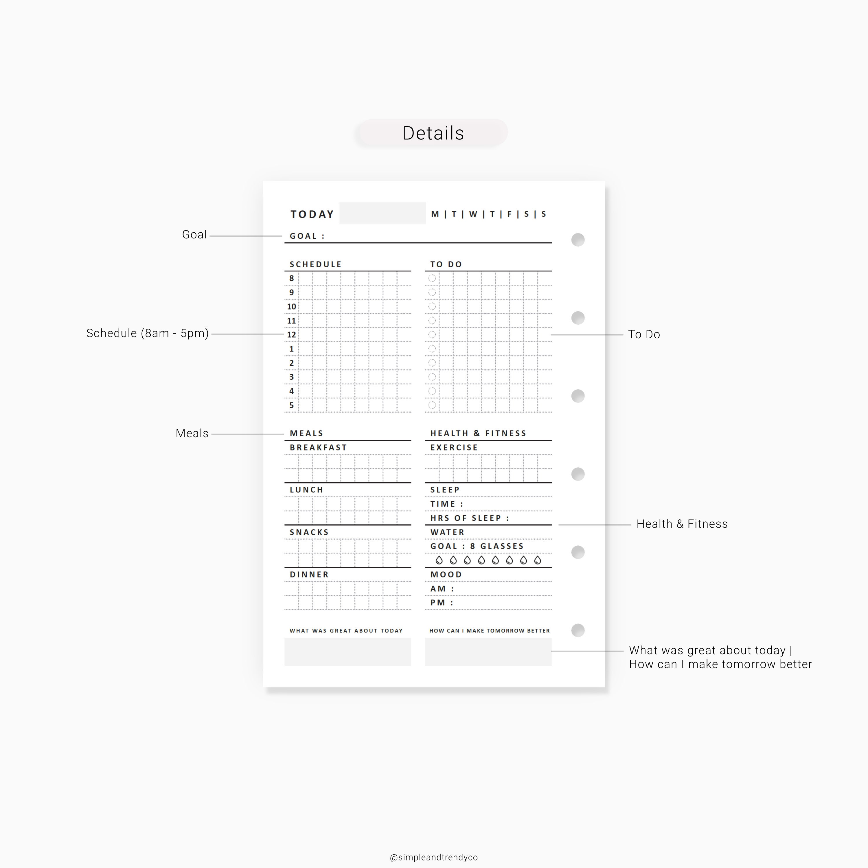 Daily Planner Pocket size Minimalist Daily Printable Day | Etsy