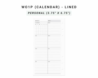 Week on One Page Printable Personal Planner Inserts, Weekly 1 Page Vertical Weekly, Undated Weekly Planner Pages Lined Layout