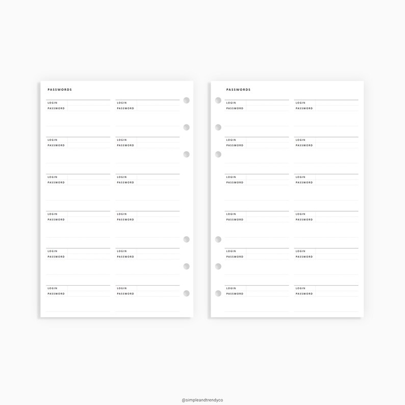 Printable Password Log Half Size Half Letter Inserts Password | Etsy
