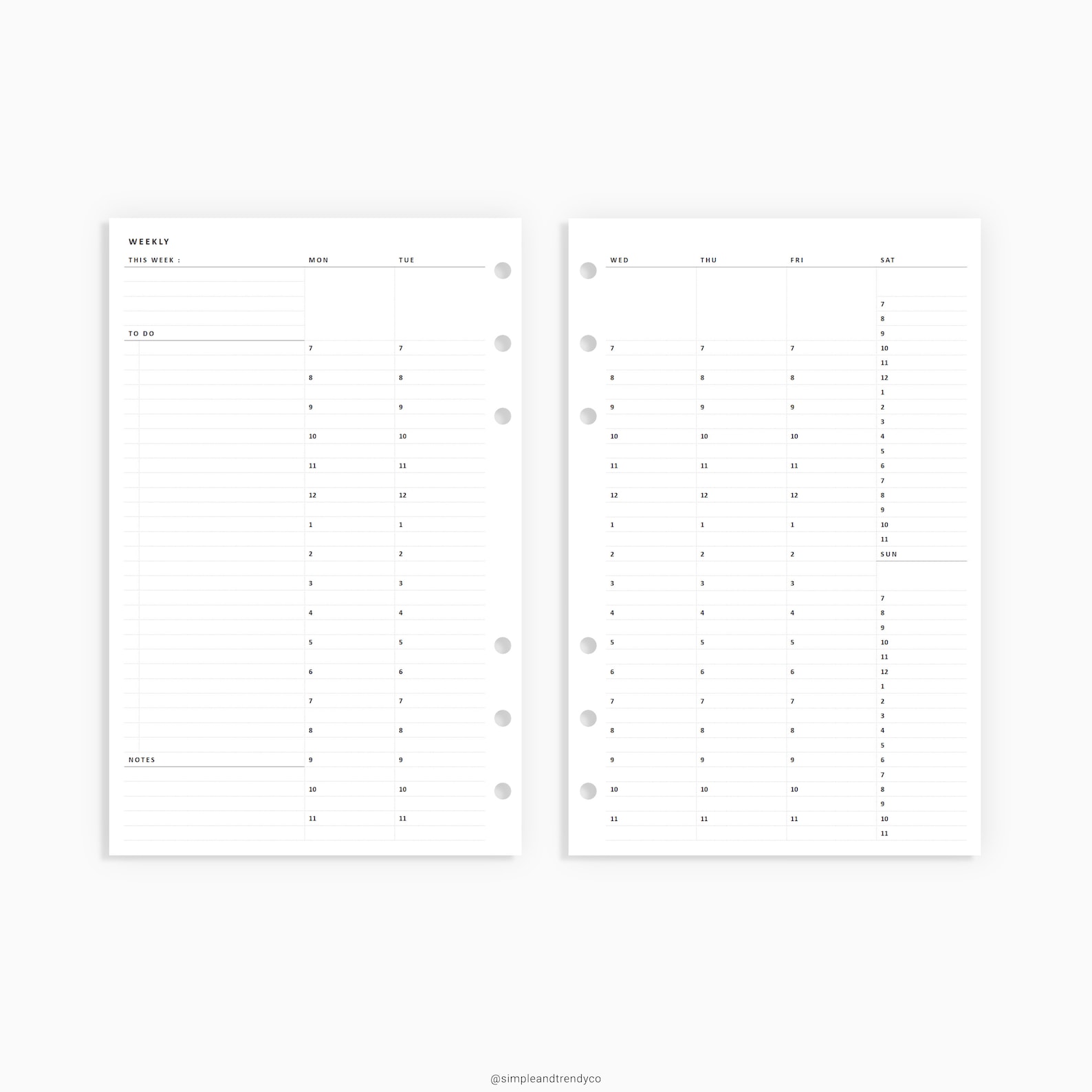Vertical Weekly Planner Half Size Half Letter Inserts Undated | Etsy