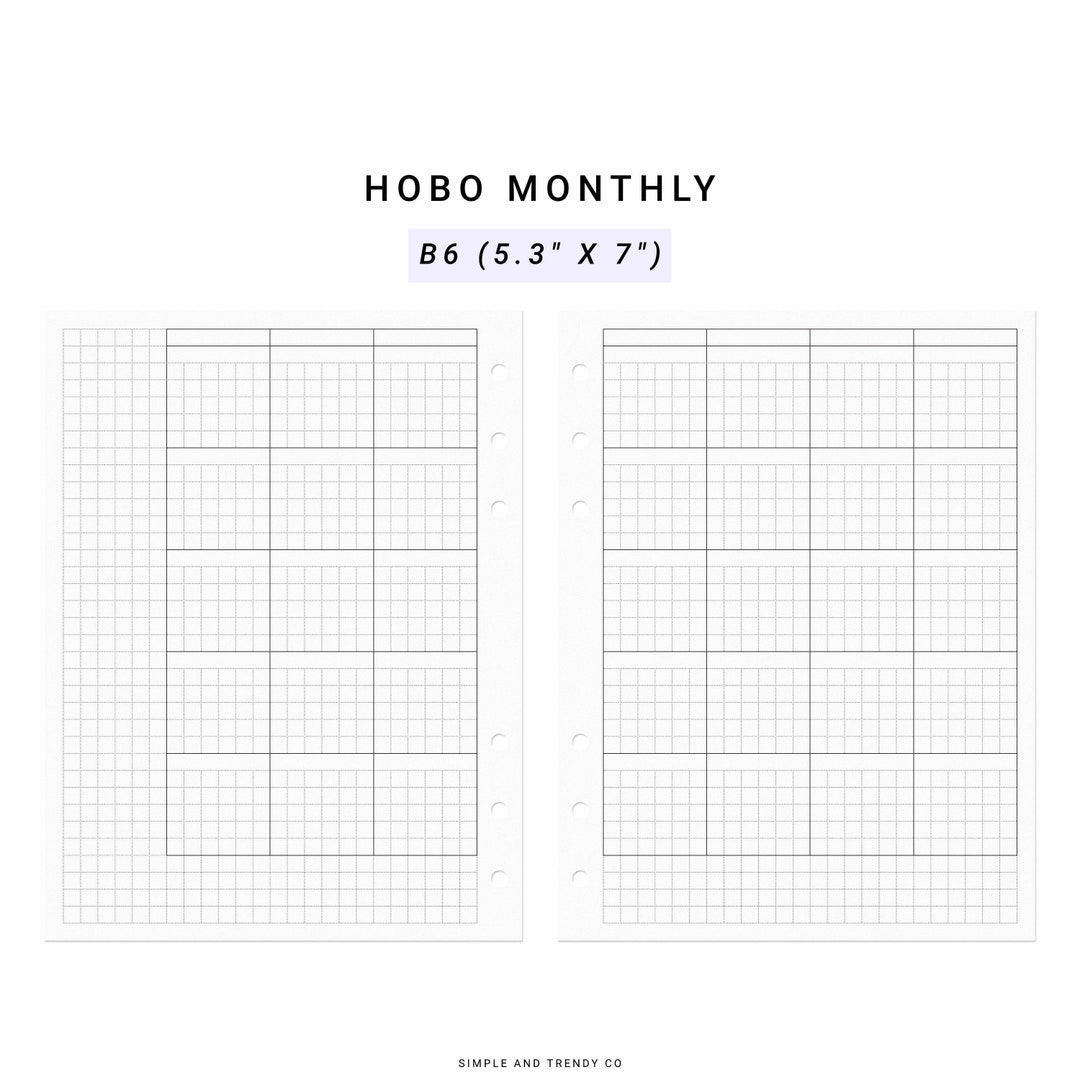 Hobonichi Monthly Planner Template B6 Inserts, Undated Planner Monthly ...