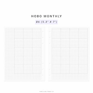 Hobonichi Monthly Planner Template B6 Inserts, Undated Planner Monthly ...
