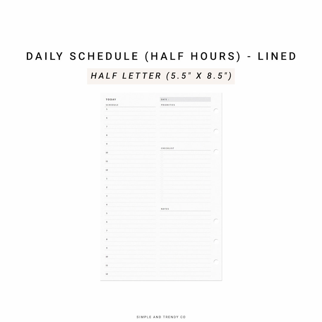 Daily Planner Printable Half Size Half Letter Inserts, Daily Planners ...