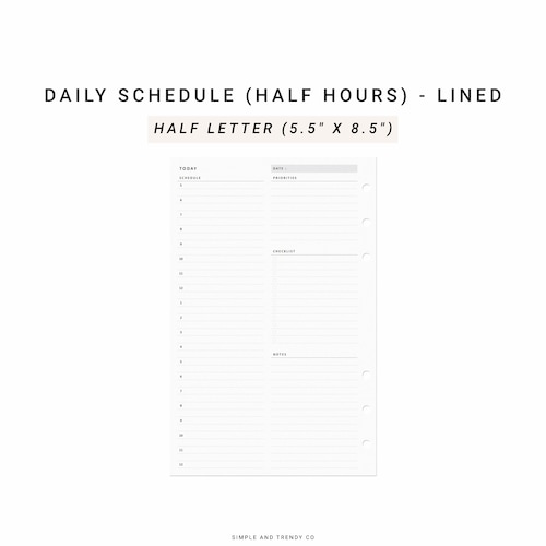 Daily Planner Printable Half Size Half Letter Inserts Daily Etsy