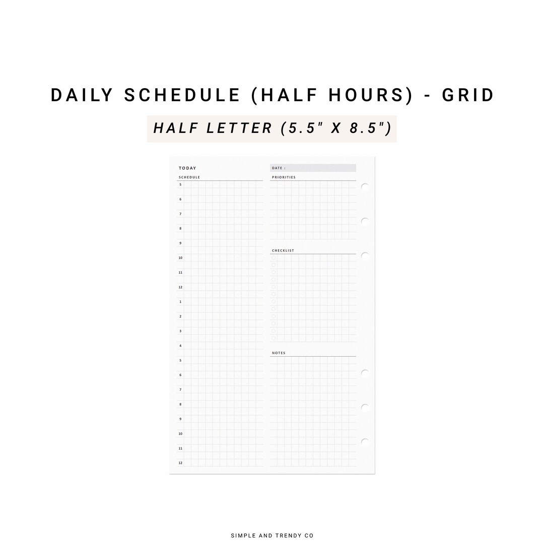 Daily Planner Printable Half Size Half Letter Inserts, Daily Planners ...