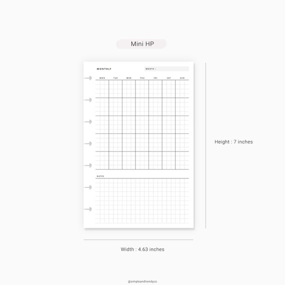 Paper MO1P Mini Happy Planner Printable Insert Undated Minimal Monthly ...