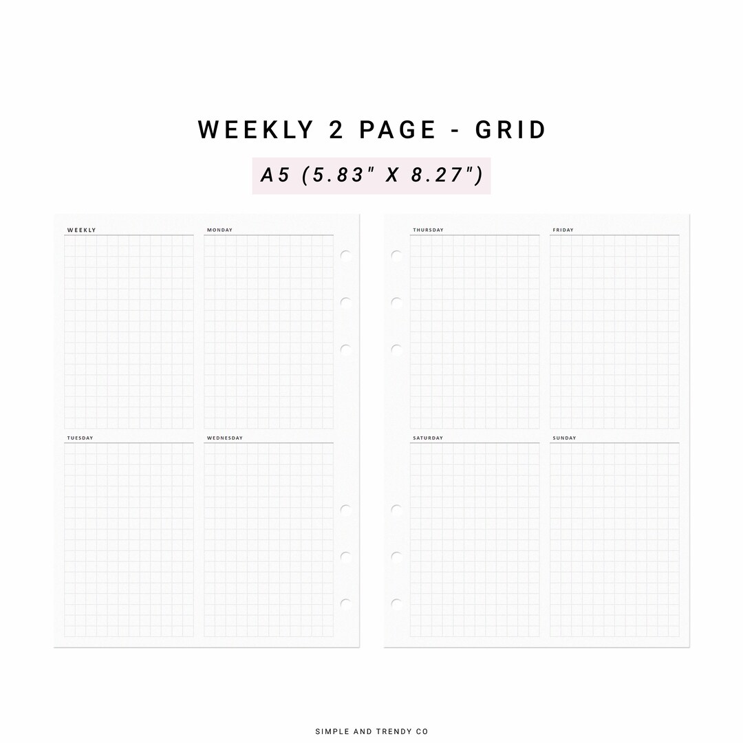 Week on 2 Two Pages A5 Planner Inserts , Weekly Agenda Vertical Weekly ...