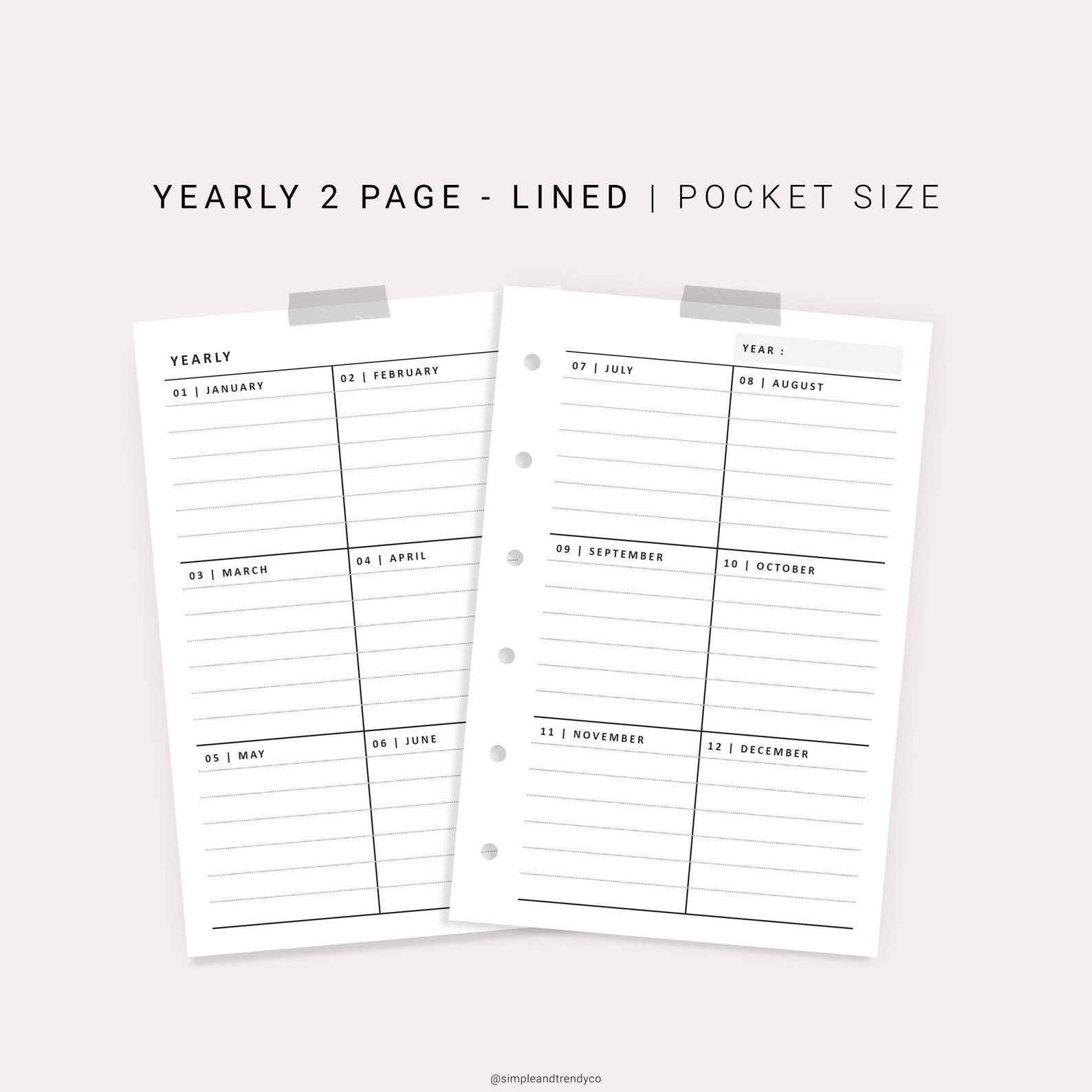 Year at A Glance Pocket Size Yearly Planner Printable Yearly | Etsy