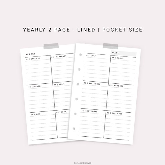 Year At A Glance Pocket size Yearly Planner Printable Yearly | Etsy
