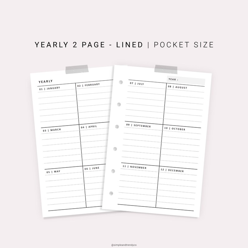 Year At A Glance Pocket size Yearly Planner Printable Yearly | Etsy