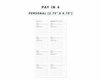 Pay in 4 Tracker Personal Planner Inserts, Printable Buy Now Pay Later Payment Tracker, Afterpay, Klarna, Paypal, Affirm, Splitit, Applepay