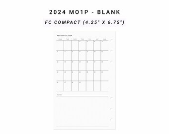 2024 Month on One Page MO1P, FC Compact, Minimalist Monthly Planner Printable, At A Glance Monthly Layout