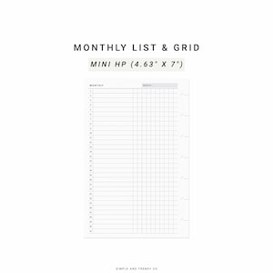 Monthly Overview Happy Planner Mini, Monthly List 1-31 Monthly Grid, at ...