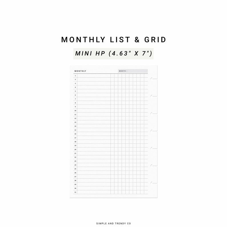 Monthly Overview Happy Planner Mini Monthly List 131 Monthly Etsy