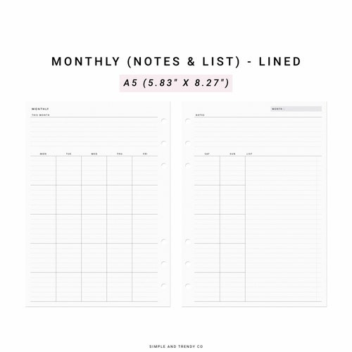 Bill Tracker Horizontal Printable A5 Planner Inserts Monthly - Etsy