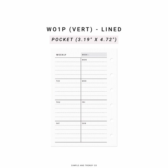 Week on One Page Printable Pocket Size Weekly 1 Page Vertical - Etsy