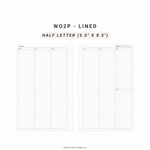 Vertical Weekly Planner Half Size Half Letter Inserts Undated - Etsy