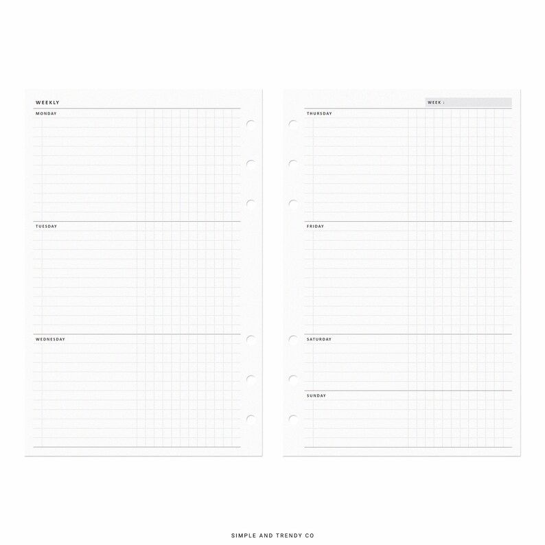 Weekly Planner Printable Half Size Half Letter Inserts Weekly - Etsy