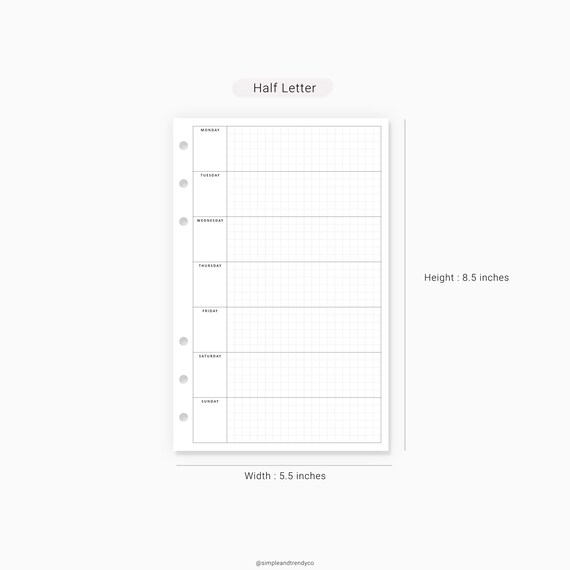 Weekly Planner Pages Printable in Letter and Half-Letter Paper & Party ...