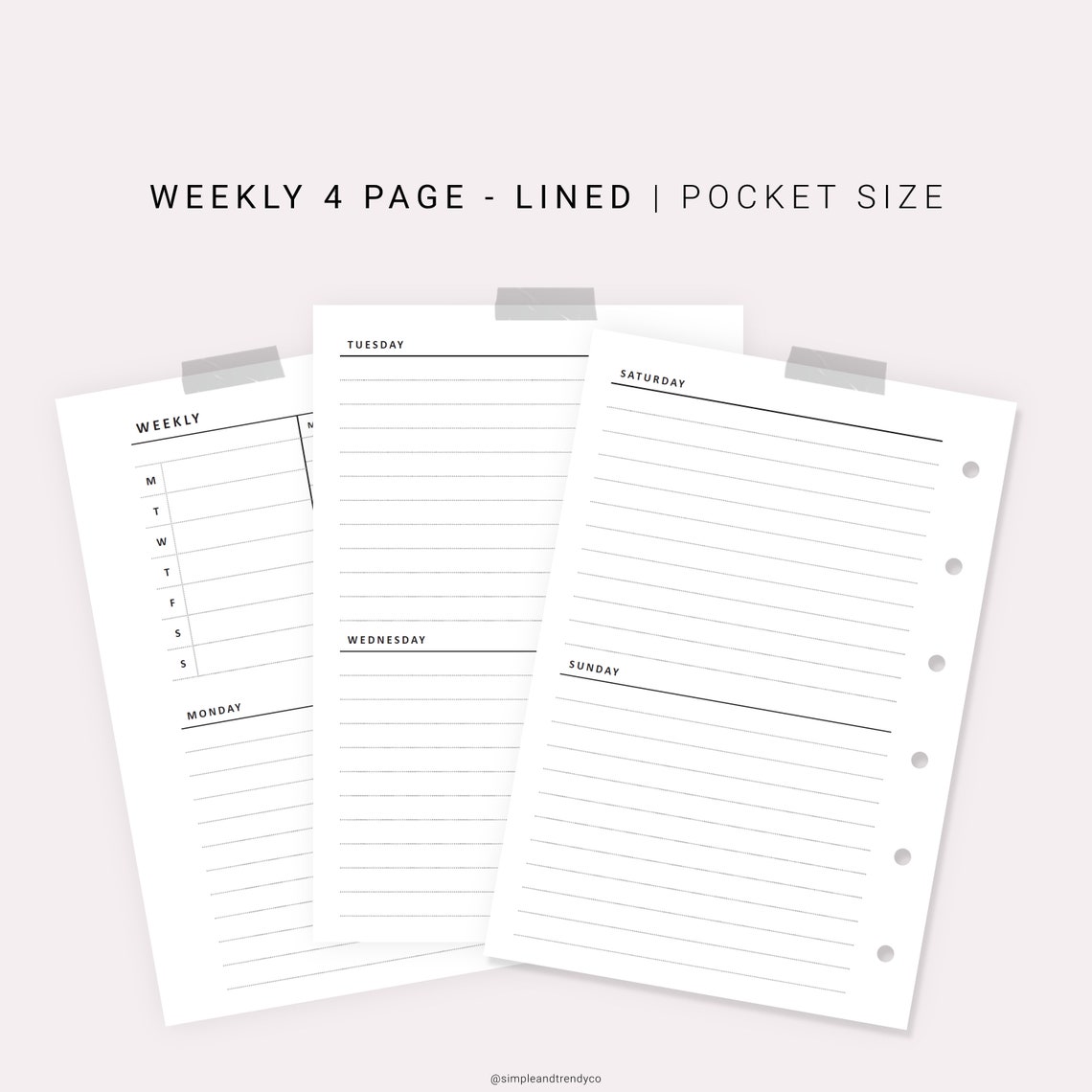 Undated Weekly Planner Printable Pocket Size Weekly Schedule Etsy