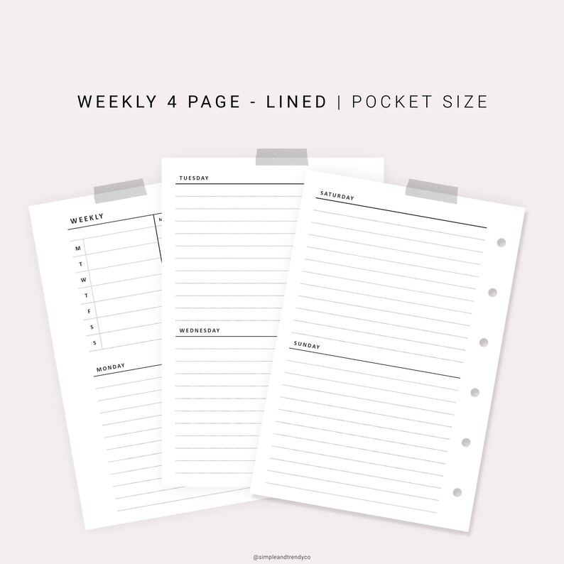 Undated Weekly Planner Printable Pocket Size Weekly Schedule | Etsy