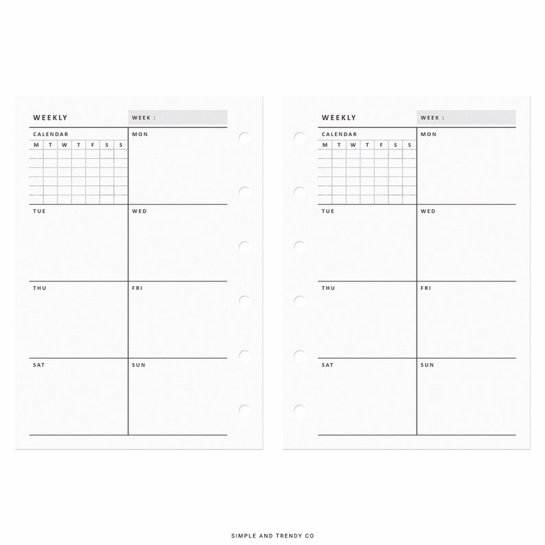 Week on One Page Printable Pocket XL Weekly 1 Page Vertical - Etsy