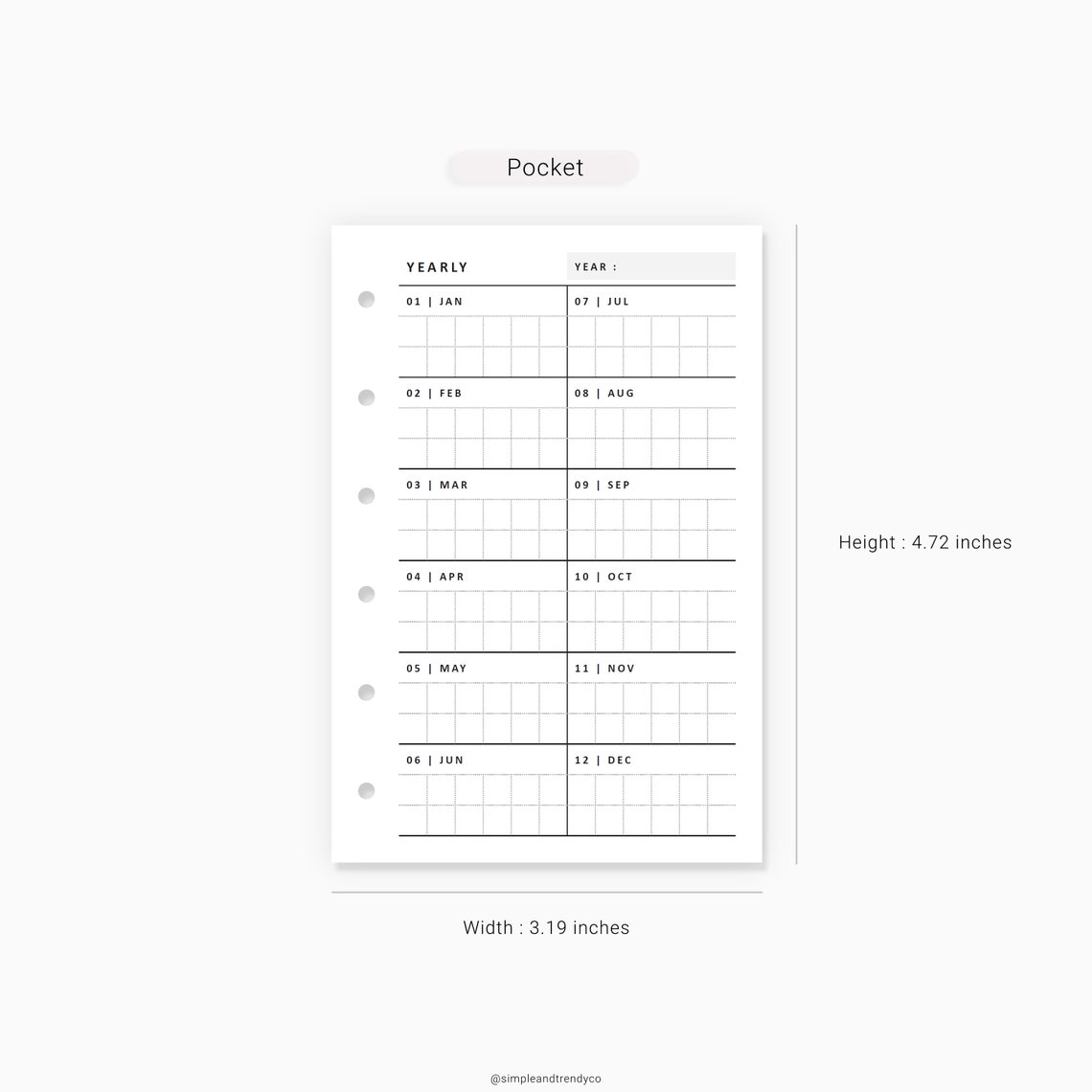 Year At A Glance Pocket size Yearly 1 Page Yearly Planner | Etsy
