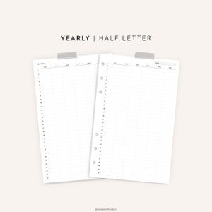 Yearly Vertical Planner 2 Page Half Size Half Letter Inserts | Etsy