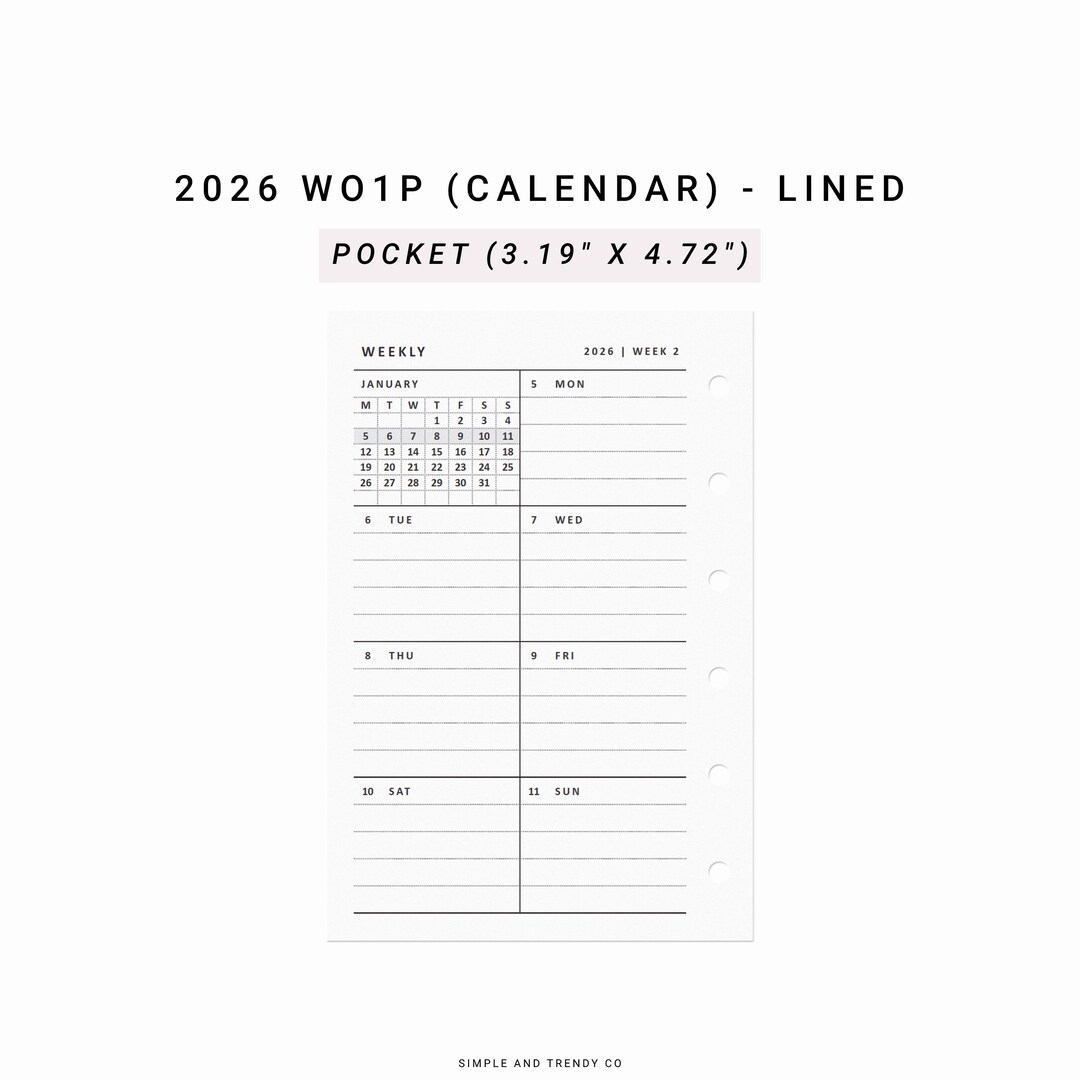 2026 Week on One Page Printable Pocket Size, Weekly 1 Page Vertical ...