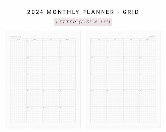 2024 Monthly Planner Minimalist Printable, US Letter size