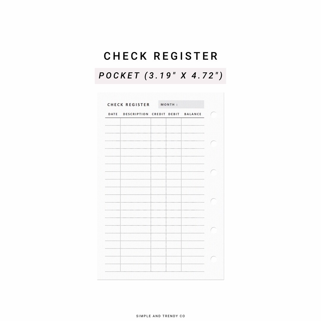 Checking Register Pocket Size, Checkbook Register, Printable Check ...