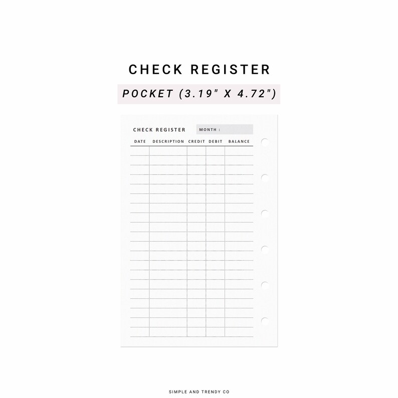 Checking Register Pocket Size Checkbook Register Printable - Etsy