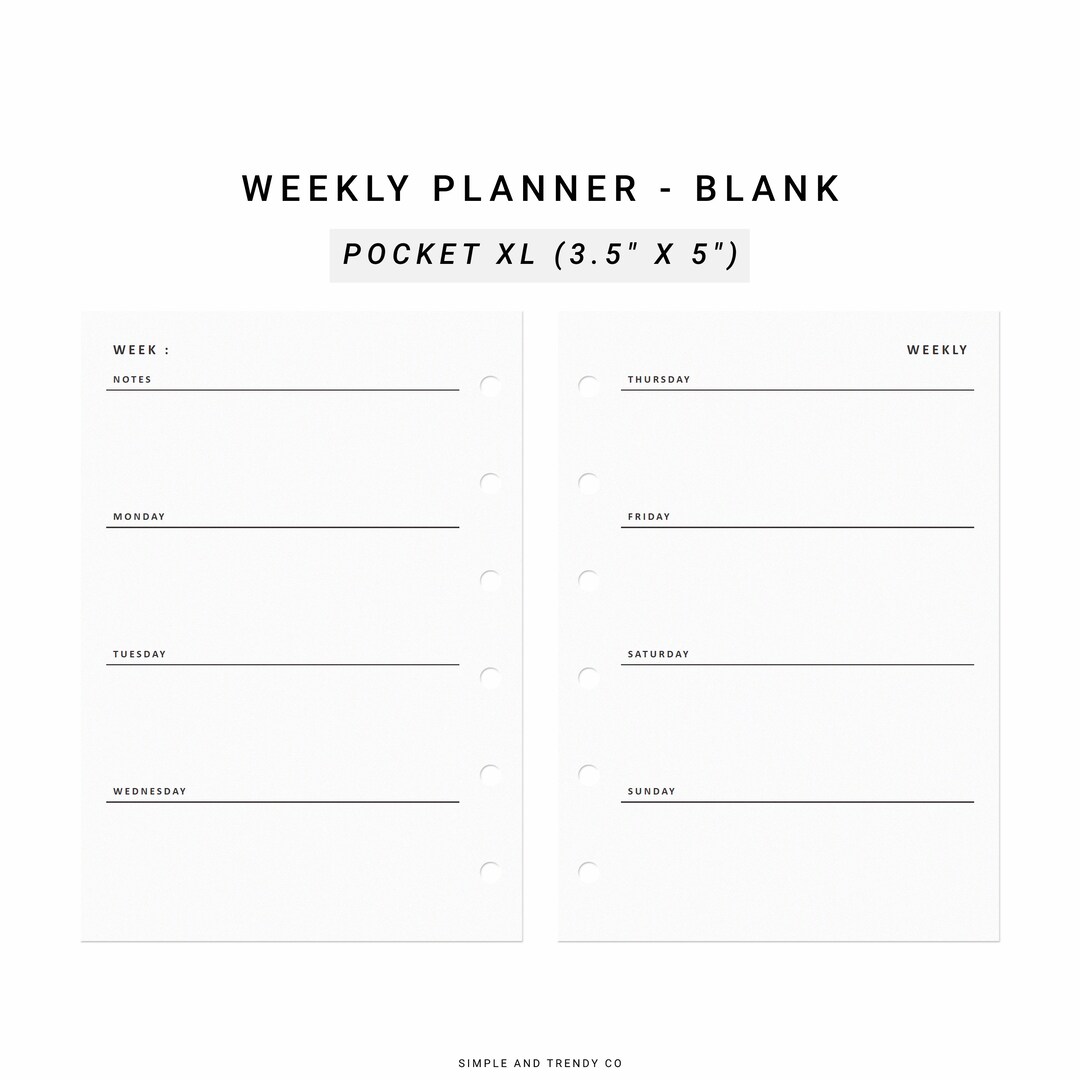 Weekly Planner Printable Pocket XL, Weekly Schedule Printable, Weekly ...