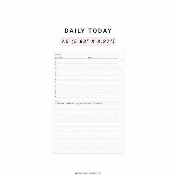 Daily Planner A5 Planner Inserts, Printable Undated Day Planner, Hourly Daily Schedule Planner PDF, Daily Task Status