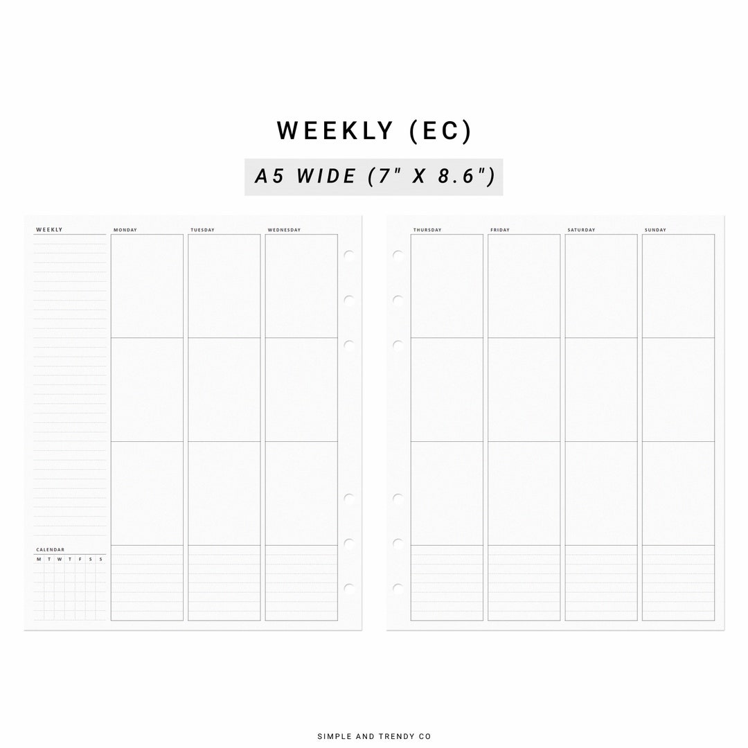 Weekly Planner Erin Condren Inserts Undated Printable A5 Wide - Etsy
