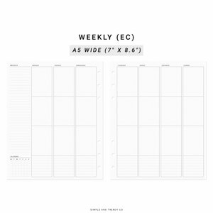 Weekly Planner Erin Condren Inserts Undated Printable A5 Wide