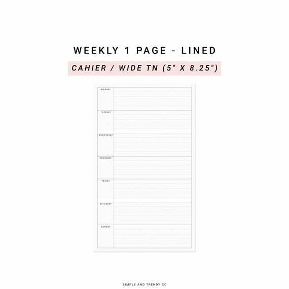 Week on One Page, Weekly Planner Pages, Printable TN Wide Cahier, Weekly  Schedule, Weekly Planner Agenda, Traveler's Notebook Insert 