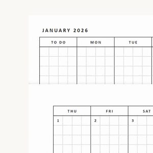 Minimalistisk månadsplanerare för 2026, utskrivbar, personlig planeringsinlägg