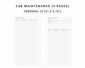Car Maintenance Printable, Personal Planner Inserts, Car Service, Vehicle Maintenance Log, Car Repairs, 4 Pages