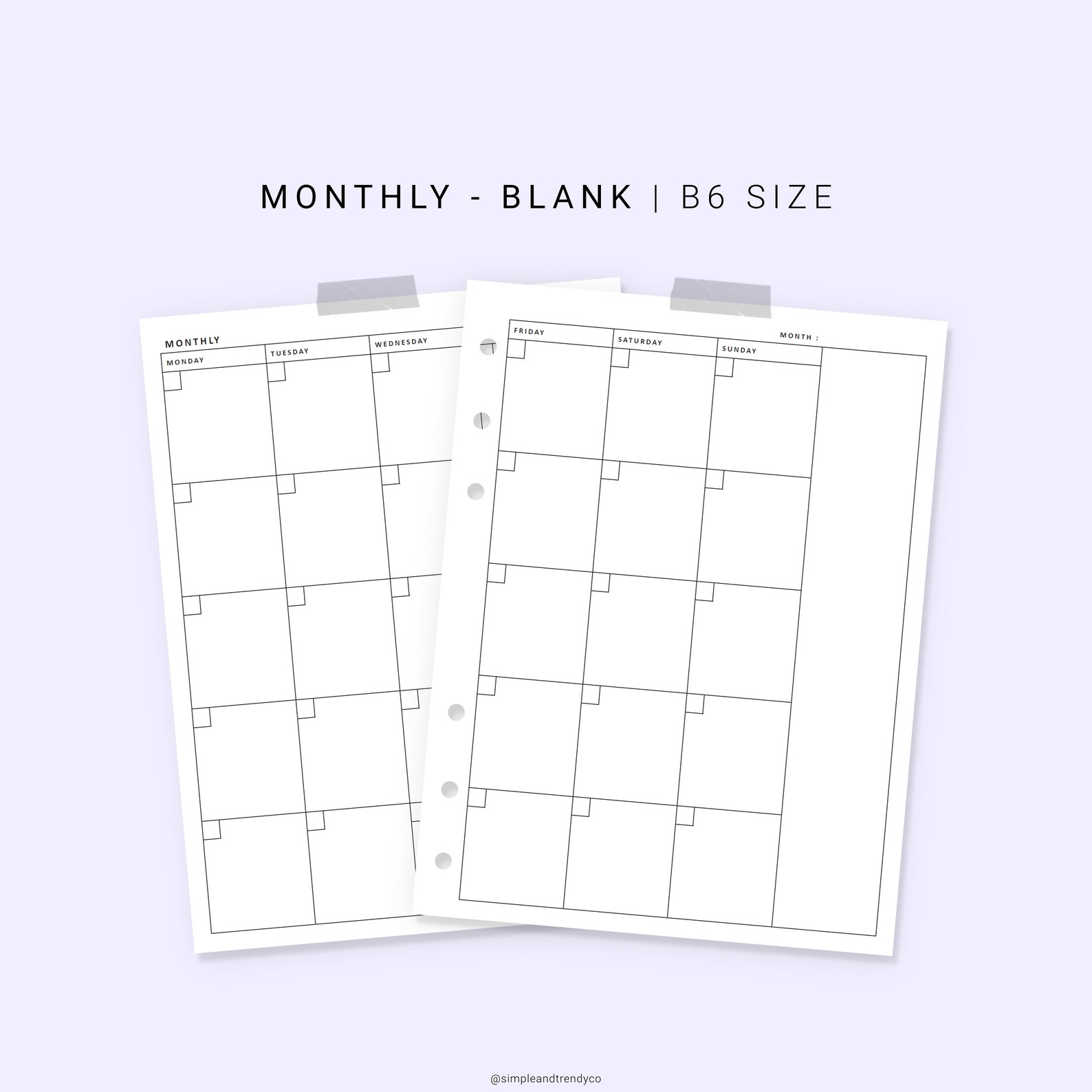 Monthly Planner Printable B6 Inserts Agenda Monthly Planner | Etsy