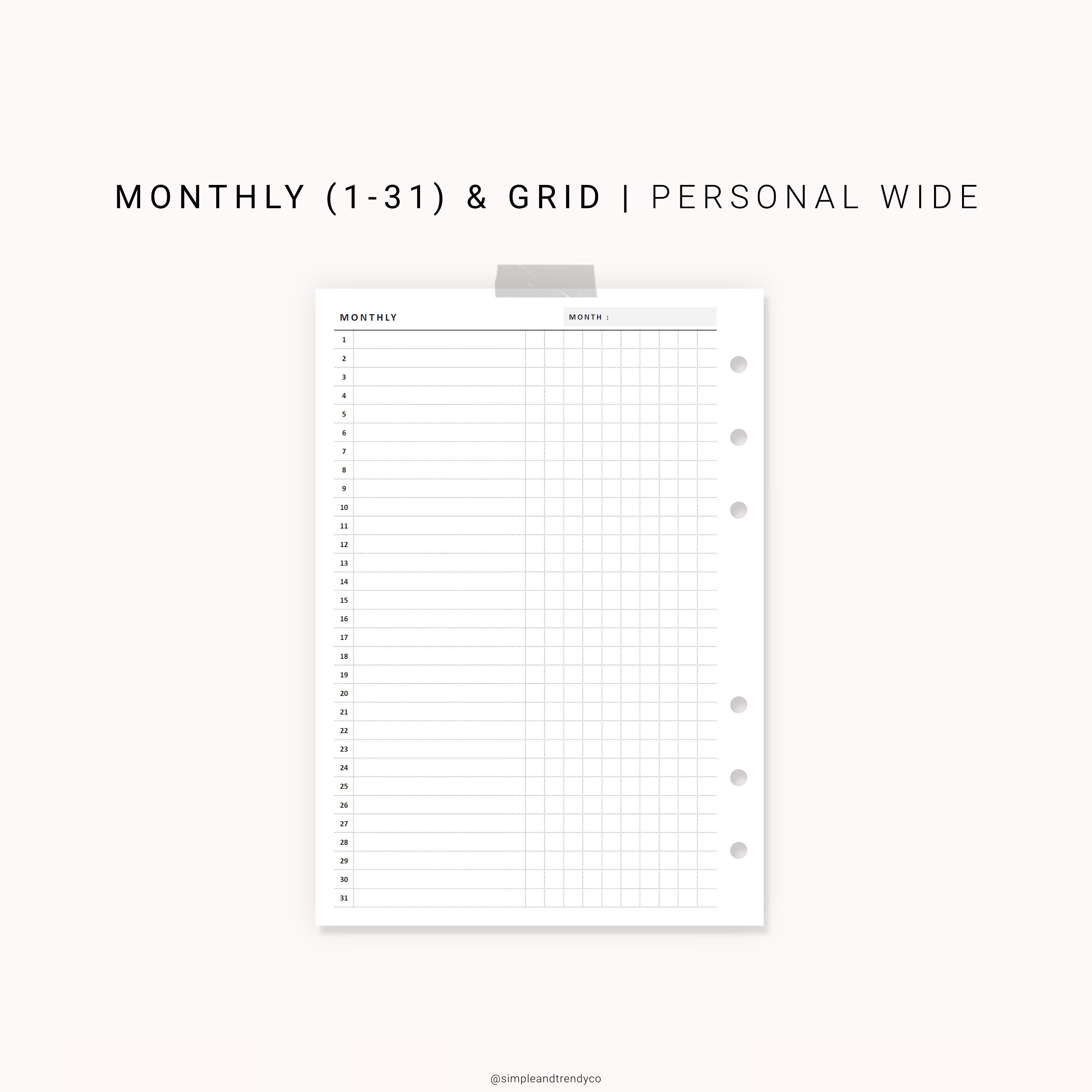 Paper MO1P Mini Happy Planner Printable Insert Undated Minimal Monthly ...