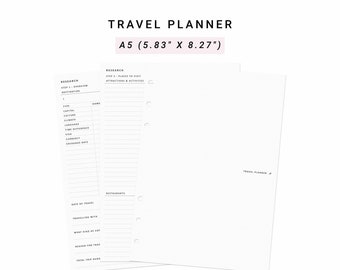 Travel Planner Printable A5 Planner Inserts, Family Vacation Travel Packing List, Trip Planning Vacation Planner, Trip Itinerary Vacation